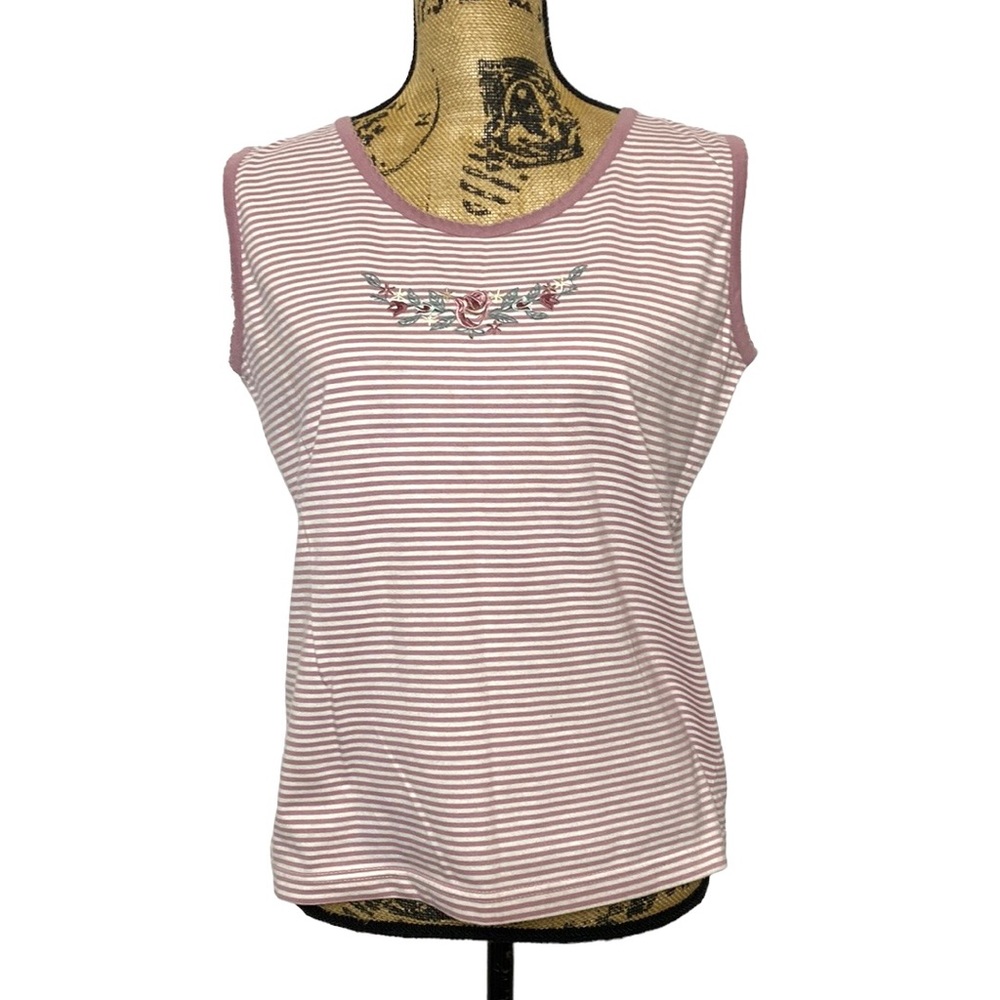 Shenanigans Pink Striped Sleeveless Floral Tank Top M